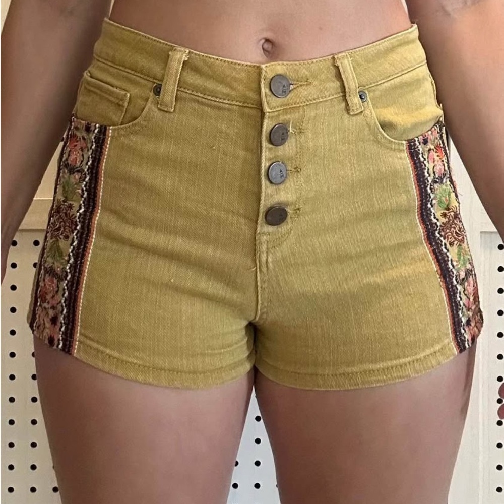 Ashley Mason Yellow Jean Shorts with Boho Embellishments